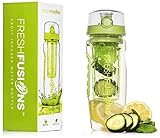 Fresh Fusions Fruit Infuser Water Bottle 32 oz - Protein Shaker Coil - Sleeve Combo Pack