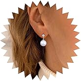 Aneneiceera Boho Cz Pearl Drop Earrings Crystal Pearl Earrings Single Pearl Dangle Earrings Wedding Pearl Rhinestone Stud Earrings Jewelry for Women