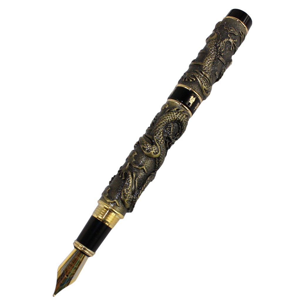 Gullor Noble Double Dragon Medium Nib 18kgp Heavy Fountain Pen - Bronze