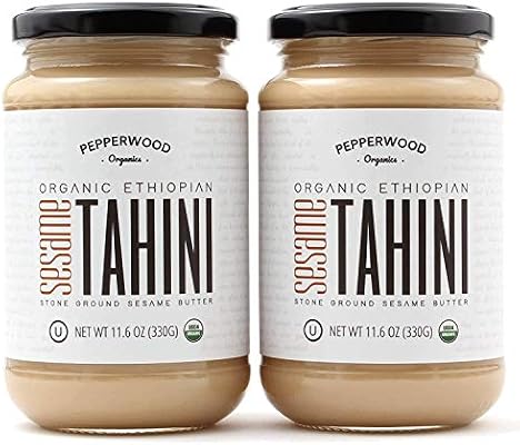 Organic Stone Ground Ethiopian Sesame Tahini Paste Hulled Unsalted Non Gmo Gluten Free Kosher Vegan Usda Organic Peanut Free 330g Glass Jars 2 Pack Amazon Co Uk Grocery