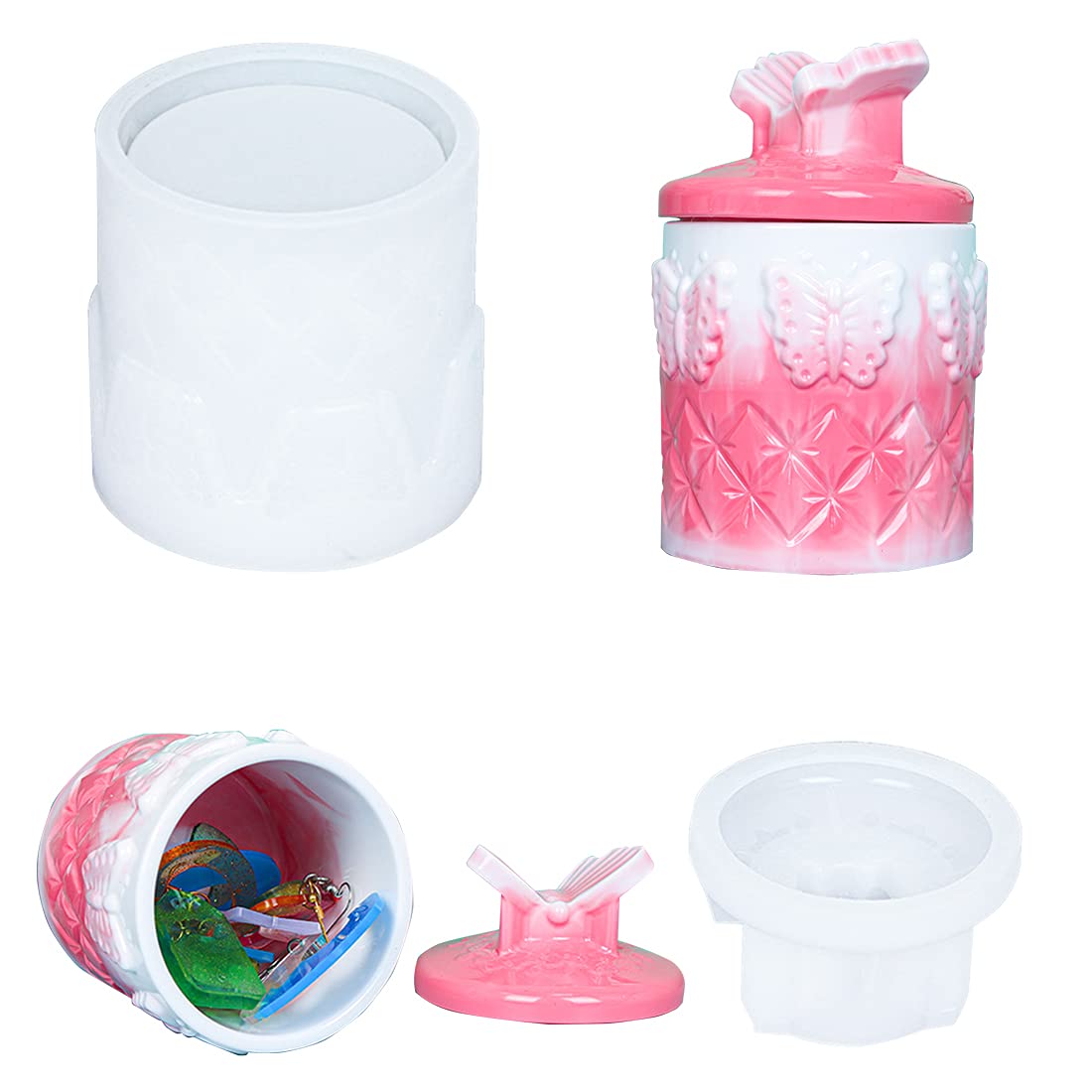Voyyphixa Resin Jar Mould with Lid, Trinket Box Silicone Mould, Jewelry Storage Bottle Epoxy Resin Molds for Candy Container, Candle Holder, DIY Crystal Cup
