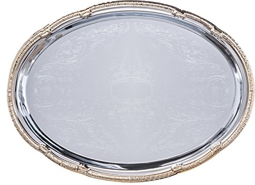 Carlisle 608913 Oval Chrome Plated Serving Tray with Gold Border, 17-3/4" x 12-7/8" (Pack of 12)