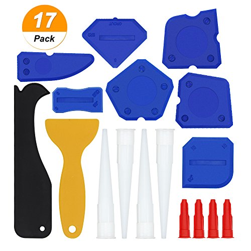 SelfTek 17 Piece Caulking Tools Kit Grout Scraper, Caulk Remover, Caulk Nozzle, and Caulk Caps, Sealant Finishing Tool for Bathroom Kitchen Floor Sealing(Blue,Black,White,Red,Yellow) - Thumbnail 7