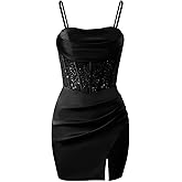 Verngo Satin Sparkly Sequin Homecoming Dresses for Teens Mermaid Mini Cocktail Party Prom Formal Dress