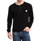 YTD Men's Loose Fit Heavyweight Long Sleeve Pocket Henley T-Shirt