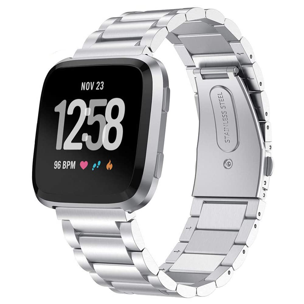 KOMI Watch Band compatible with Fitbit Versa 2 / Versa Wristband, Metal Stainless Steel Fitness Wrist Straps for Women Men Bracelet(Silver)