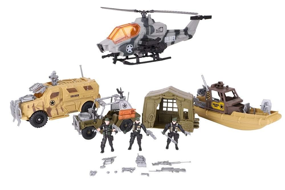 Toyland® Giant Military Vehicle & Action Figure Army Play Set - 4 Large Vehicles Figures & Accessories Included