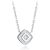 555Jewelry Stainless Steel Elegant Rounded Rhombus Button CZ Necklace for Women