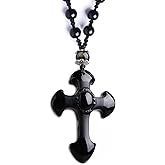TTXSHYH Black Obsidian Cross Necklace, Natural Obsidian Cross Healing Crystal Energy Stone Protection Amulet Charm Pendant Necklace for Women Men Couples Pendant Necklace with Adjustable Bead Chain