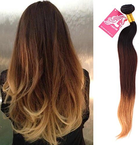 Human Hair Extension Remy Straight Brazilian Unprocessed Virgin Natural Ombre #1B/4/27 Weft 20"