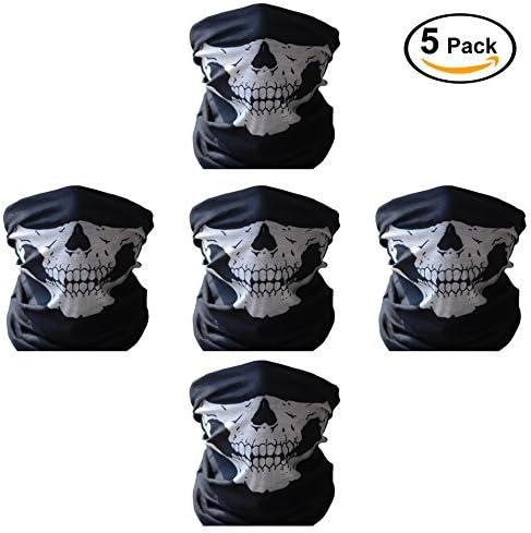 Skull Mask Dust-Proof Windproof Half Face Mask for Outdoor Riding Motorcycle Pack of 5(Black)
