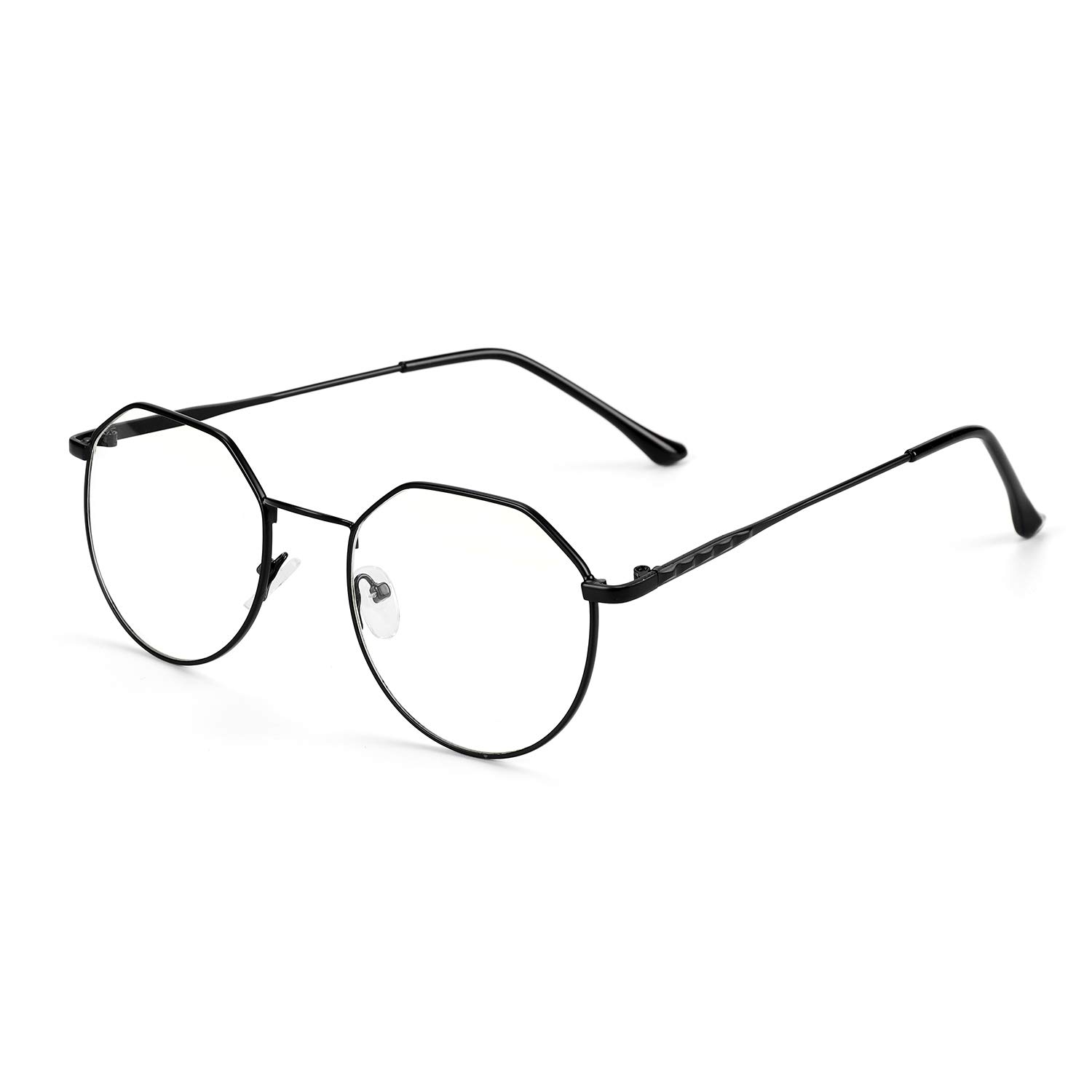 Metal Optical Glasses Irregular Round Full-Rim Frame Women Men Blue Light Blocking Reading Glasses Vintage Eyewear Clear Lens 0 Dioptres Elegant Computer Phone Eye Protection Glasses Black,Free Case