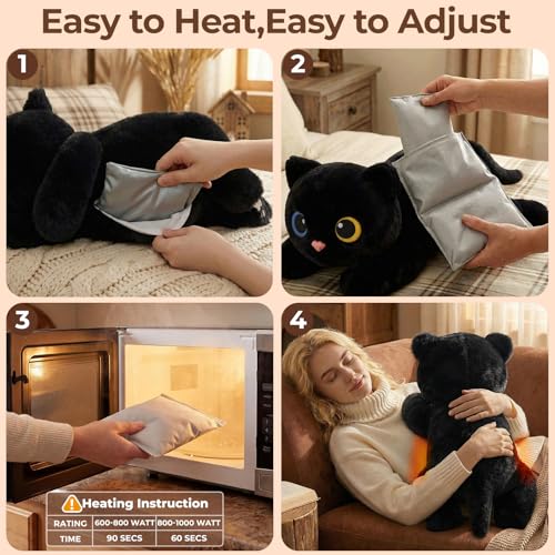 Mewaii Weighted Teddy Black Cat Plush 2.3kg, Dual Hot-Cold and Adjustable Weight Stuffed Animal for Comfort & Cozy, Cuddly Real Hug Cat Plushie Gifts for Women & Girls & Kids, 50cm(23inch)