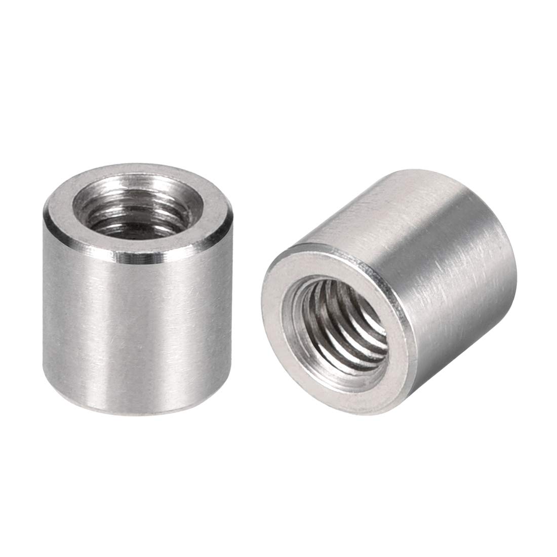 sourcing map M6 Round Connector Nuts, 304 Stainless Steel Coupling Nut 10mm/0.39inch Length,Pack of 5