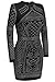 Meaneor Women's Slim High-Neck Graphic Long-Sleeve Short Fitted Dress, Black, XX-Large