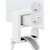 Headphone Hook Under Desk Holder 360-Degree Adjustable Rotation, White | Fits 0.47-1.57 in desks as headset stand hanger, easy spring clamp, soft rubber pads, built-in loop for cable organizer