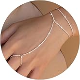 Moodear Dainty Ring Bracelet Hand Chain for Women - 14K Gold Plated/Sterling Silver Layered Adjustable Satellite Bead Paperclip Dot Link Hand Chain Bracelets Non Tarnish Trendy Jewelry Gift
