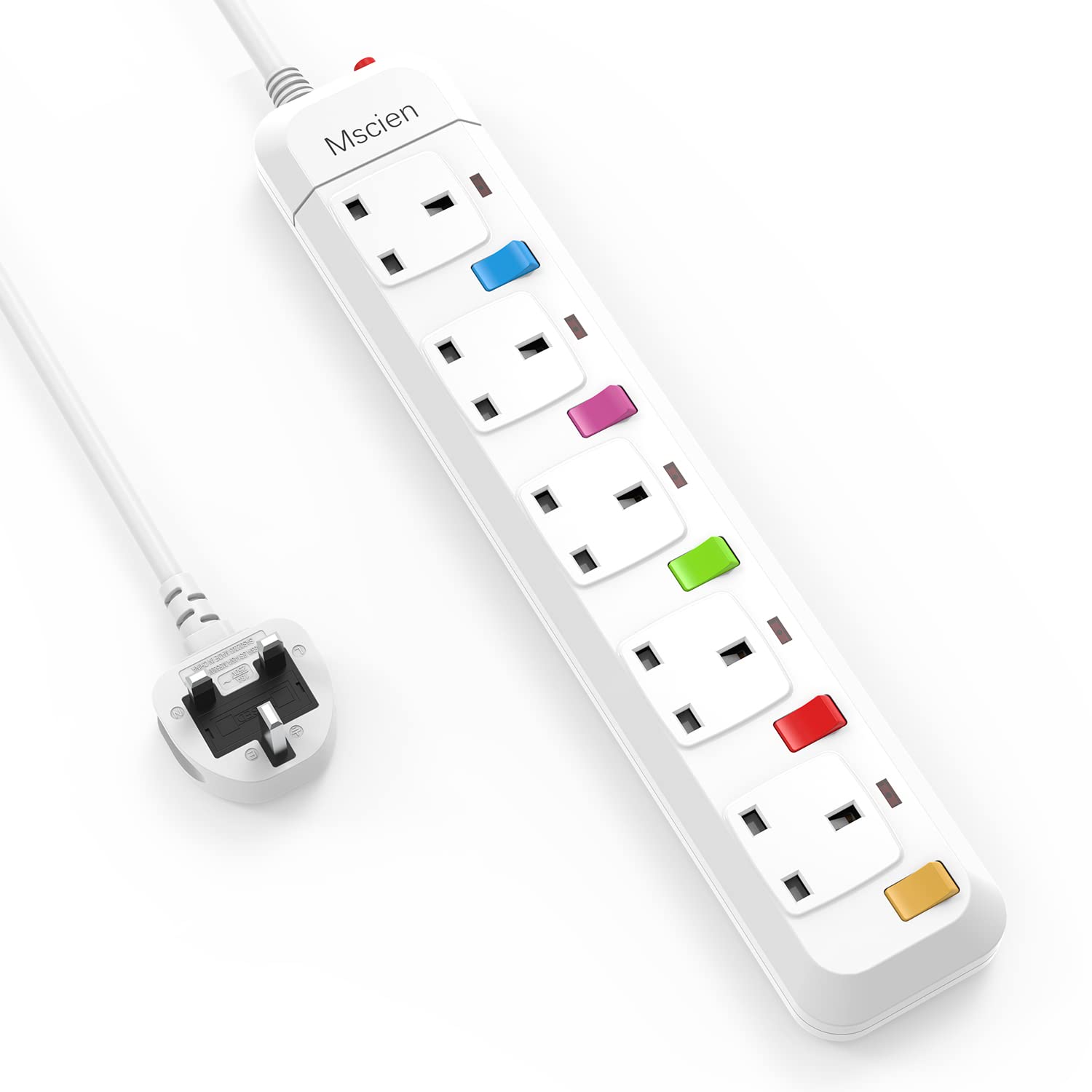 Mscien Multi Scokets Extension Lead Individually Switched 5 Way Surge Protected Power Strip Wall Mountable Extension Cord 1.8M (Including Main Product)