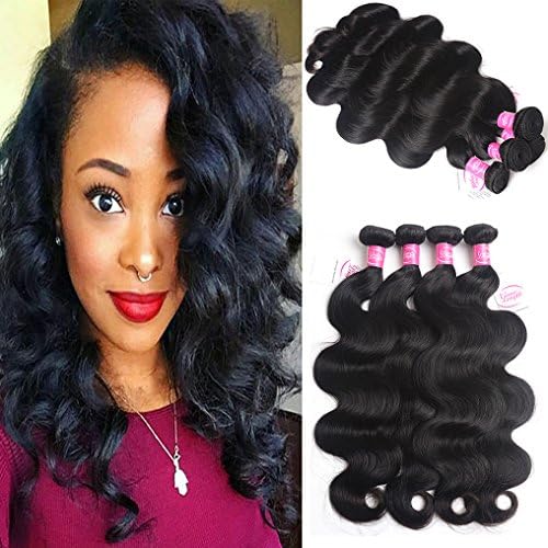 8A Brazilian Virgin Hair Body Wave Remy Human Hair 4 Bundles Deals 22" 24" 26" 28" Unprocessed Brazilian Hair Extensions Natural Color Weave Bundles by Grace Length Hair