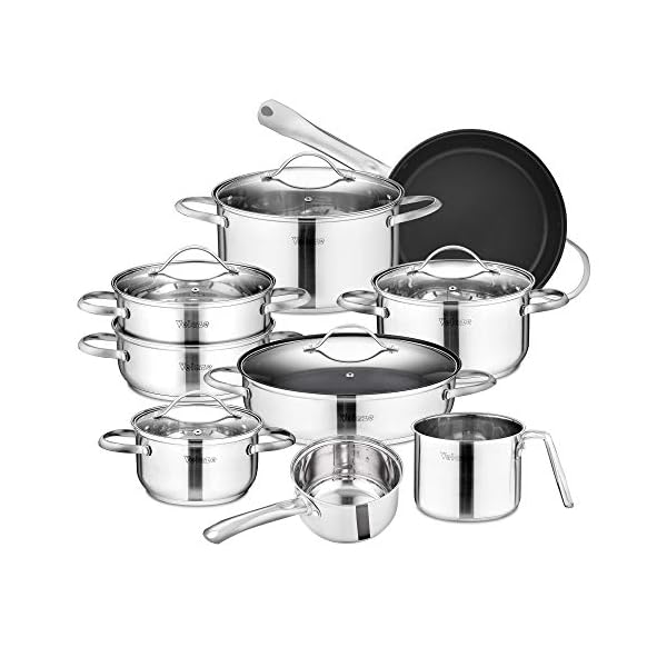 Velaze Cookware Set 14-Piece Stainless Steel Pot & Pan Sets Induction Safe, Saucepan, Casserole, Casserole, pan with…