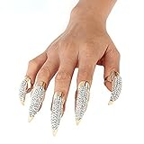 LOHOME Set of 5-pieces Retro & Punk Finger Eagle Claw Ring - Bend Crystal Rhinestone Paved Fingertip Paw - False Nails Set for Halloween & Cosplay