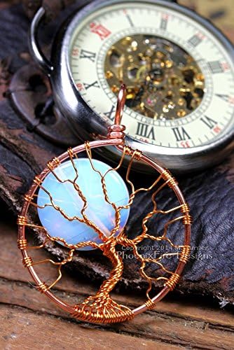 Steampunk Tree of Life Pendant Opalite Moonstone Full Moon Copper Wrapped Jewelry Handmade by PhoenixFire Designs