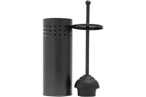 HIHIA Black Toilet Plunger with Holder Caddy for Bathroom Metal Canister Holder Drip Cup Stand, Heavy Duty, Cup Holder Inner, Deep Cleaning, Made of Metal