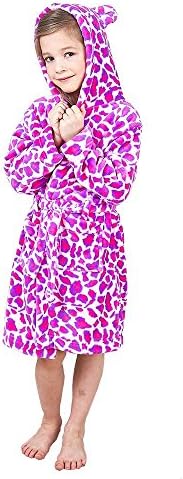Boys & Girls Bathrobes, Plush Soft Coral Fleece Floral Hooded Sleepwear for Kids