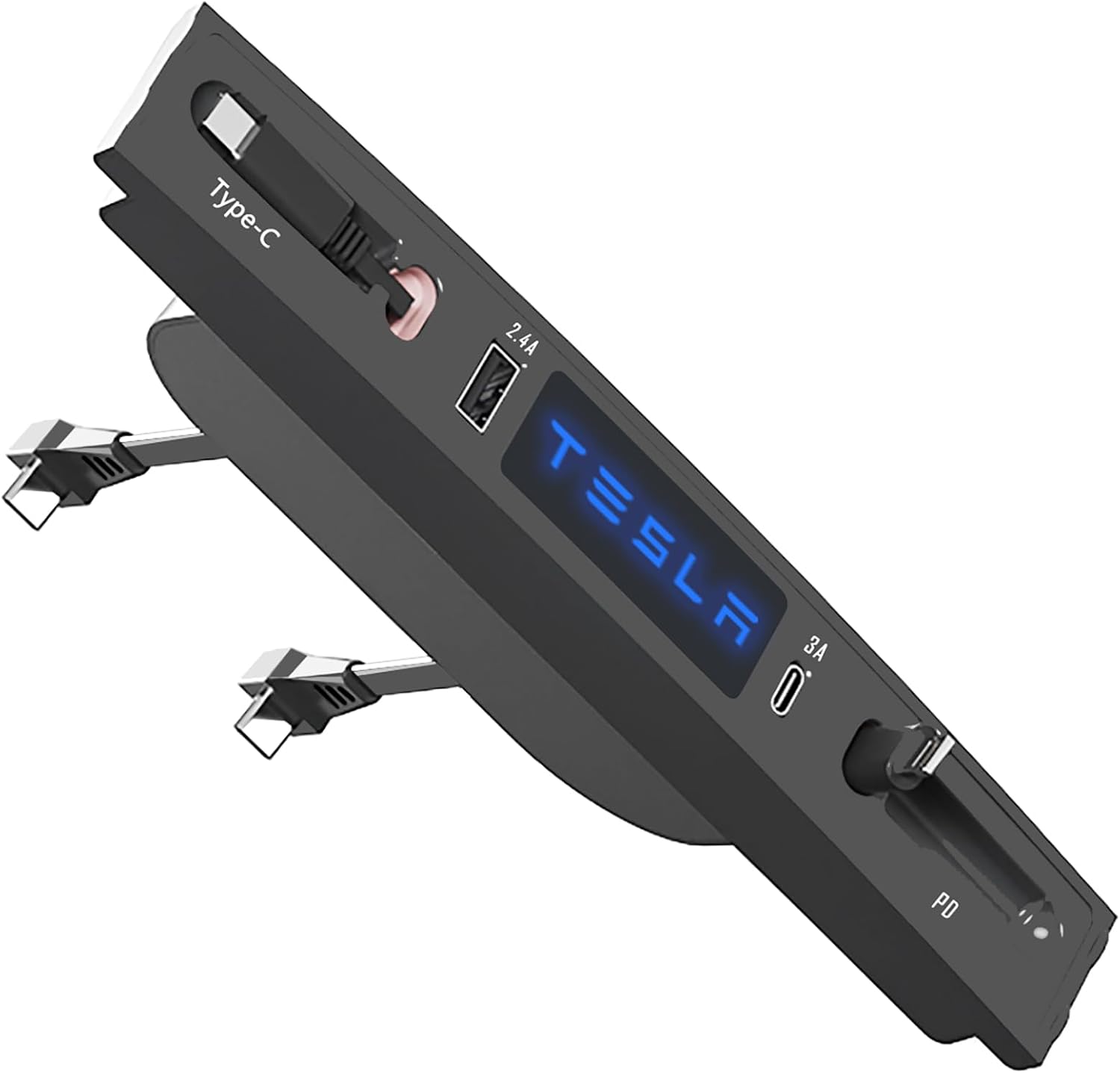 Customized for Tesla Model 3/Y USB Hub, Fast Charger for Tesla Model Y 3 Accessories 2024 2023 2022 2021 Retractable Cable,Multifunctional Tesla Center Console Accessories(Not fit Model 3 2024)
