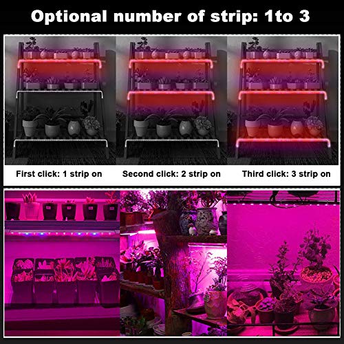 Grow Light Plant,BLIIFUU Adjustable 3pcs Timing Growing Lamp Grow Light Strips with 2A Power Adapter Red/Blue 4:1 Flexible Soft Grow Light Strips with 3/9/12H Memory Timing for Indoor Plants, Hydropon