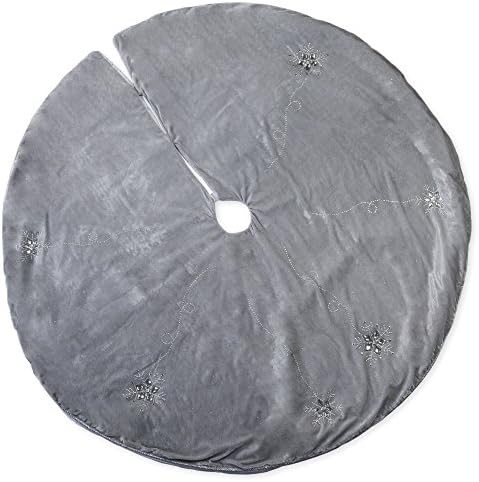 56 inch Gray Velvet Beaded Jewel Plush Fabric Christmas Tree Skirt