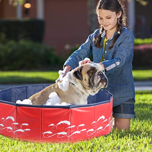 Delicacy Foldable Dog Pool, PVC Collapsible Dogs Pet Kiddie Bath Pool Swimming Pool,Bathing Tub for Dogs Cats and Kids-Red
