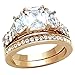 FlameReflection Rose Gold IP Women Wedding Ring Set Three Stone Stainless Steel Emerald Cut Cubic Zirconia Size 5-10 SPJ