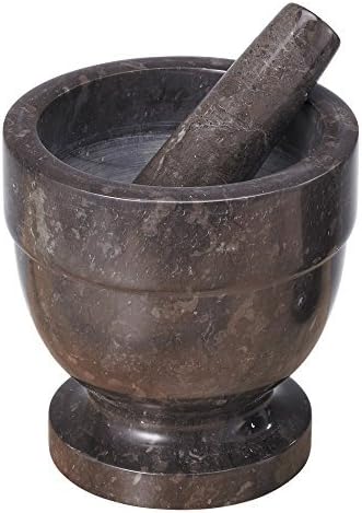 Creative HomeNatural Charcoal Marble Mortar and Pestle Set Guacamole Molcajete Bowl Kitchen Spices Herbs Pesto Grinder, 5.9 Diam. x 5.9 H Inch