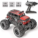 RC Car Remote Control Car, 1:16 Scale Electric RC Vehicles Off Road Vehicle 2.4GHz Radio Monster RC Truck High Speed Racing Monster Truck, Excellent New Year Gift for Kids（Red）