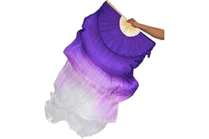 TMZAQH Women 1 Piece Right Hand Real Silk Long Belly Dance Fan Veils 150 * 90 cm