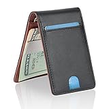YOOMALL Leather Slim Money Clip Wallet for Men RFID Blocking Minimalist Card Holder