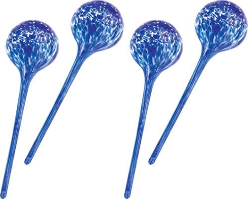 Aqua BLUE blown Art Glass Globe ball Vacation Plant water Watering Stake, 4 lot