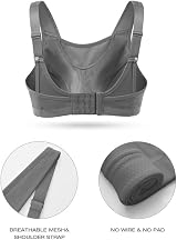 WingsLove High Impact Sports Bra Full Coverage Wirefree Gray Plus Size view 7