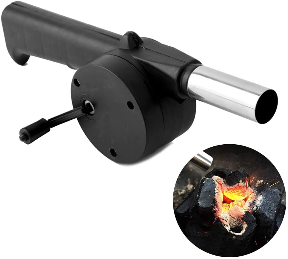 XYDESIGN Manual Mini BBQ Fan Air Blower Fast Fire Starter Portable 9.6in/24.5cm Manual Hand Crank Bellows for Outdoor Picnic Camping Cooking Barbecue Charcoal Grills Accessories (1 Pcs)