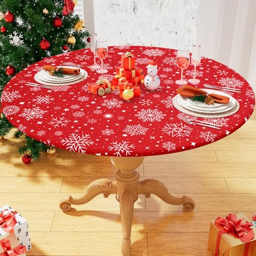 homing Round Snowflakes Elastic Fitted Tablecloth at Amazon