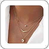 Andelaisi Boho Layered Heart Choker Necklace Vintage Crystal Heart Pendant Necklace Gold CZ Puffy Heart Necklace Multilayered Love Heart Tiny Chain Necklace Jewelry for Women
