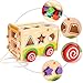Lewo Large Wooden Shape Sorter Bus Classic Push Pull Truck Toy for Toddlers Baby Color Recognition Geometry Learning Toys