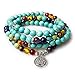 Jewelry,8MM Turquoise Healing 108 Buddhist Prayer Mala Beads Tree of Life 7 Chakra Bracelet Necklace
