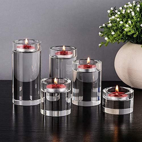 DecentGadget® Clear Glass Cylinder Votive Tealight Candle Holder for Table Centerpiece Home Decoration Wedding Party Table Setting Christmas (Set of Three 4cm+6cm+8cm)