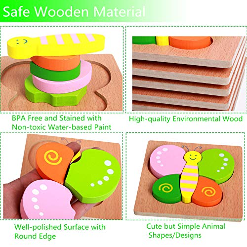 Diojilad Wooden Animal Jigsaw Puzzles for Toddlers Early Educational Toys Gifts with 5 Animals Patterns Shape & Color Recognition Toys for 1 2 3 4 Years Old Girls and Boys