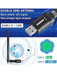 ANEWISH Adaptador de red USB WiFi 1200 Mbps, adaptador de red USB 3.0 WiFi Dongle correa dual 11ac Tarjeta LAN para PC Computadora portátil de escritorio, compatible con Windows 10 8 7   XP, Linux, Mac