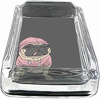 Pug With Pink Dress Design Have Fun Gifts Glass Square Ashtray for outdoor With Four Places To Drop Your Cigarette Thick And Transparent Glass Tray Gifts For Dog Pug lovers