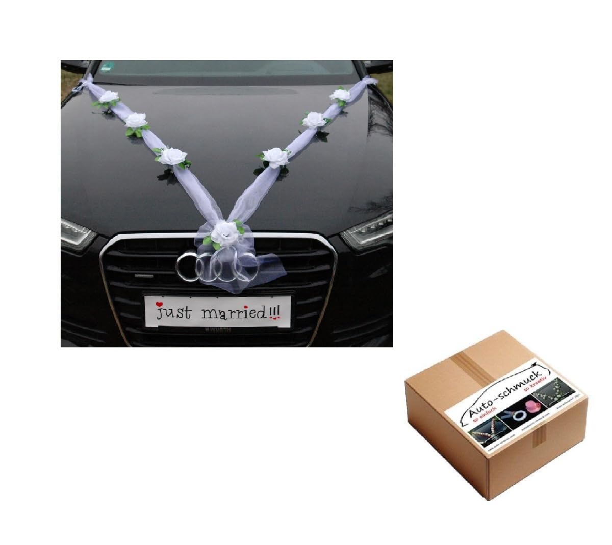 Organza M Auto Schmuck Braut Paar Rose Deko Dekoration Hochzeit Car Auto Wedding Deko Girlande PKW (Reinweiß/Weiß) — image 1
