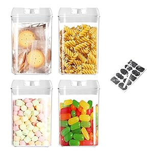 VIVILINEN-Airtight-Food-Storage-Container-Set-Stackable-Kitchen-Storage-with-Lids-Ideal-for-Cereal-Spaghetti-Pasta-Candy-Snacks-for-Keeping-Food-Dry-FreshSet-of-4-08L VIVILINEN Airtight Food Storage Container Set- Stackable Kitchen Storage with Lids Ideal for Cereal Spaghetti Pasta…